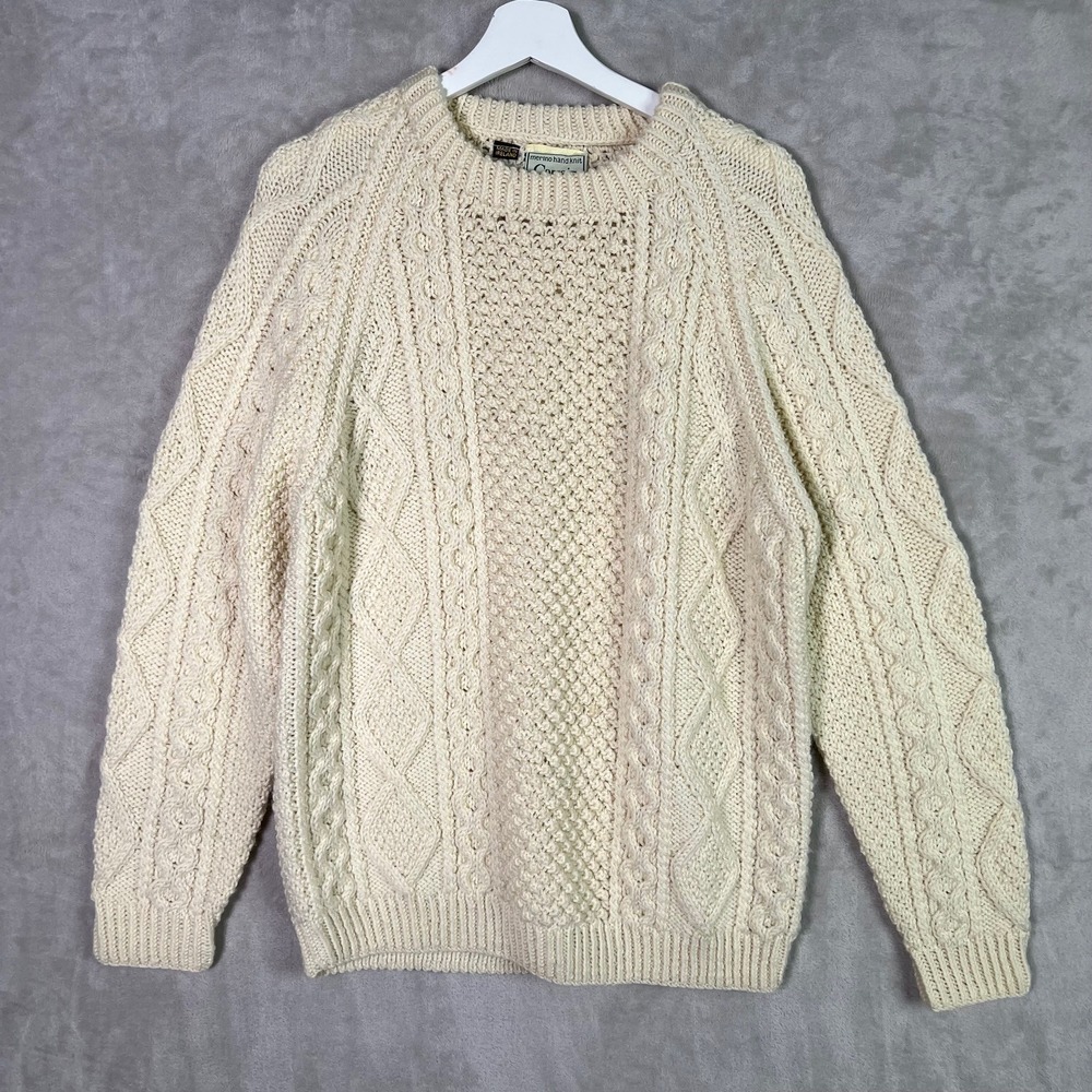 Carraig Donn Sweater Men S Beige Wool Cable Knit Aran Fisherman Ireland Chunky